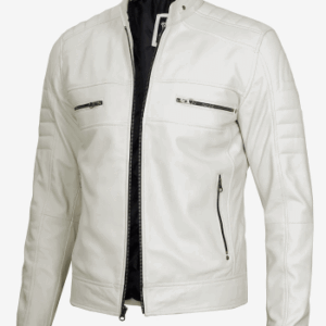 Women's Off White Cafe Racer Leather Jacket