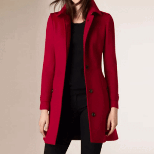 Women's Single Breasted Red Wool Coat - 3/4 Length
